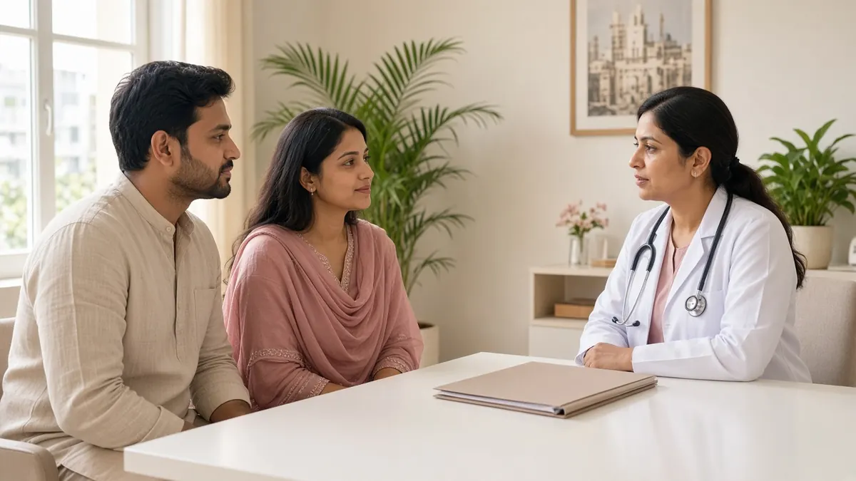 A couple at a first fertility consultation with a doctor